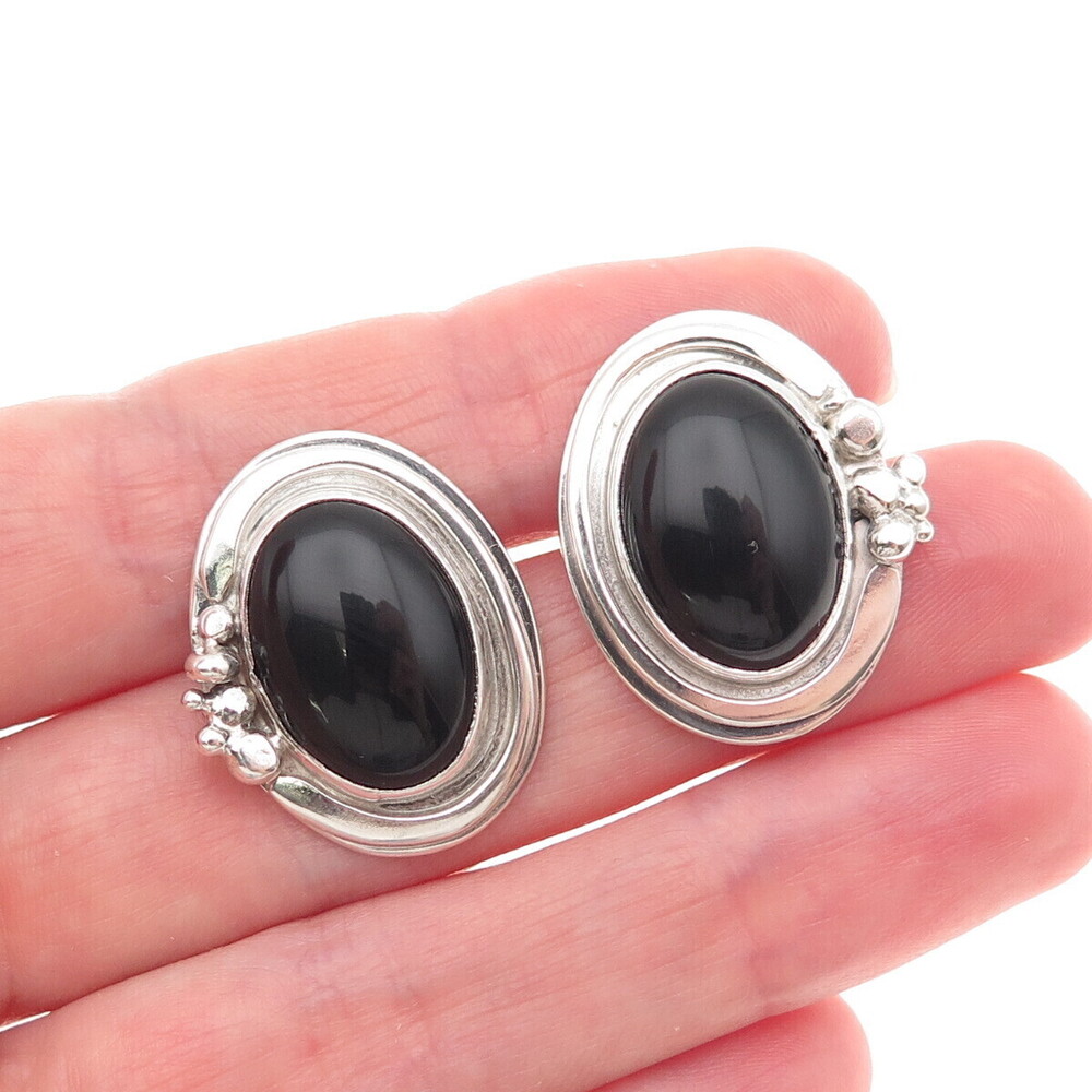 JOR Julius Olaf Randahl 925 Sterling Vintage Real Black Onyx Modernist Earrings